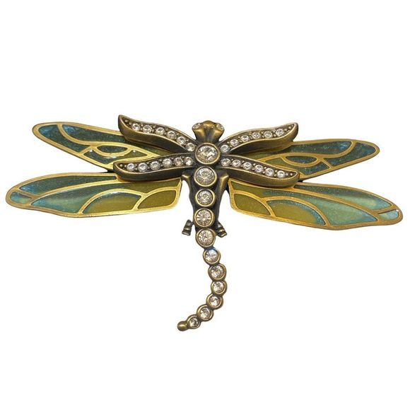 Vintage KJL Kenneth Jay Lane Stained Glass And Rhinestone Dragonfly Broo… - Picture 1 of 12